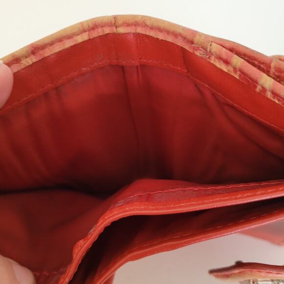 Coach Croc Wallet Medium Bifold Red Folding Leather Carriage Logo Folding - Picture 7 of 14